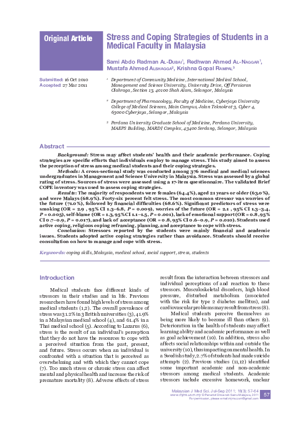 (PDF) Stress and coping strategies of students in a medical faculty in ...