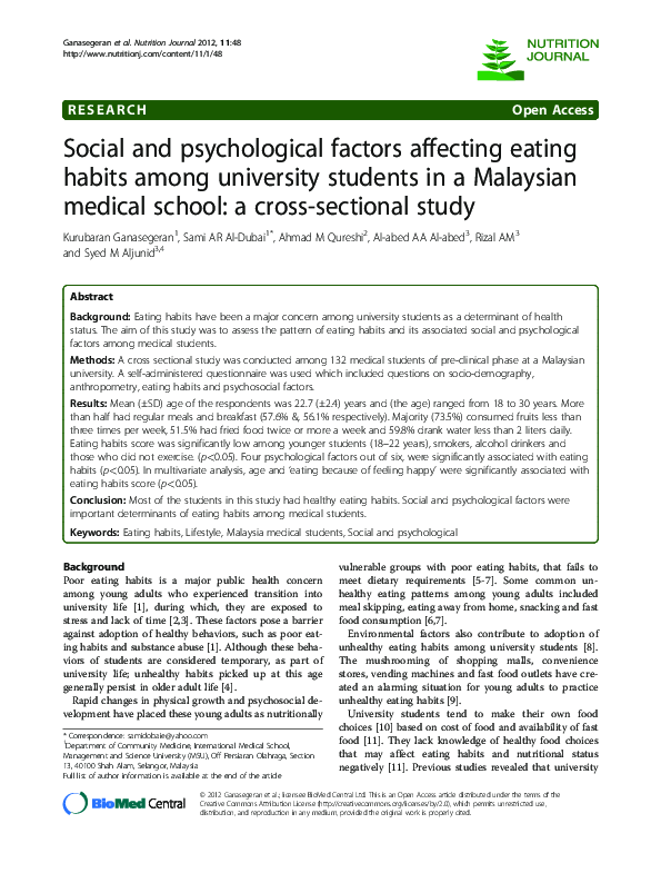 (PDF) Social and psychological factors affecting eating habits among ...