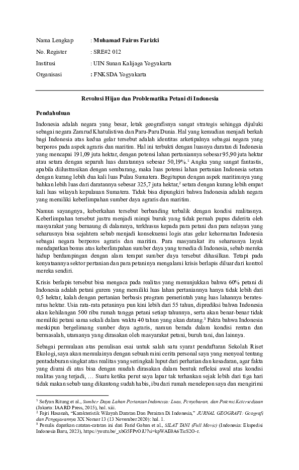 (PDF) Revolusi Hijau dan Problematika Petani di Indonesia (Esai Riset ...