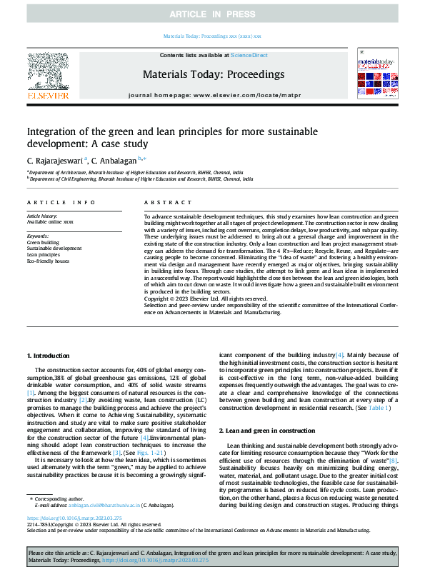 (PDF) Integration of the green and lean principles for more sustainable ...