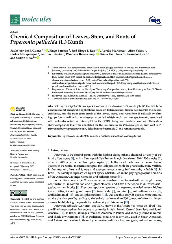 (PDF) Chemical Composition of Leaves, Stem, and Roots of Peperomia ...