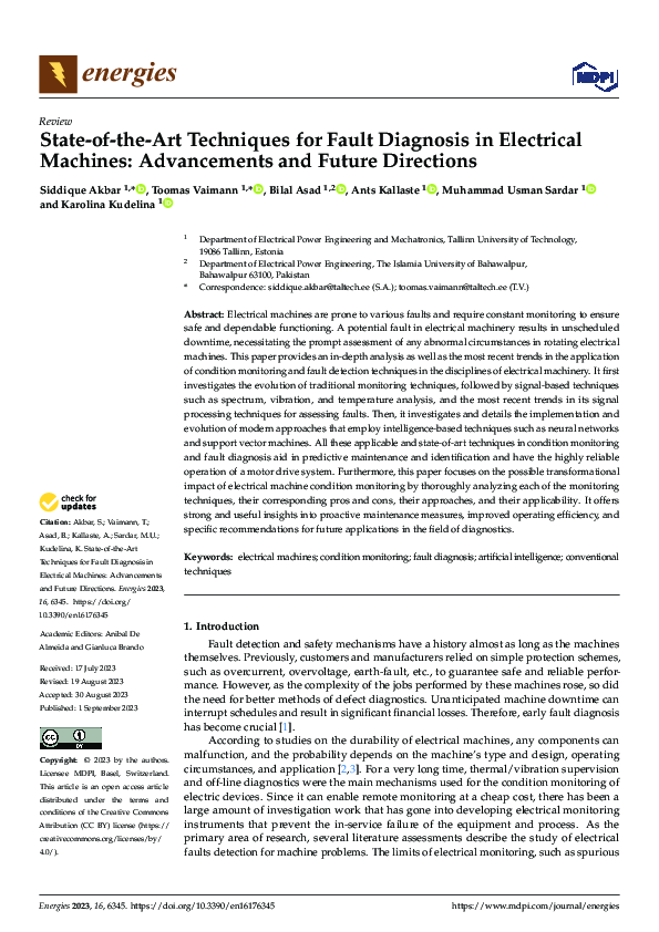 (PDF) State-of-the-Art Techniques for Fault Diagnosis in Electrical ...