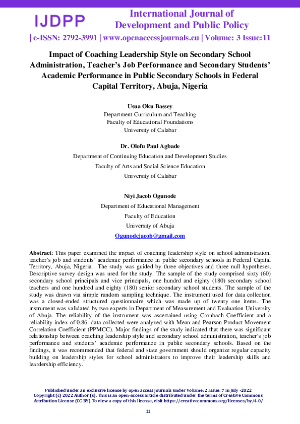 (PDF) Impact of Coaching Leadership Style on Secondary School ...