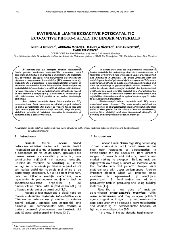 (PDF) Materiale Liante Ecoactive Fotocatalitic Eco-Active Photo ...