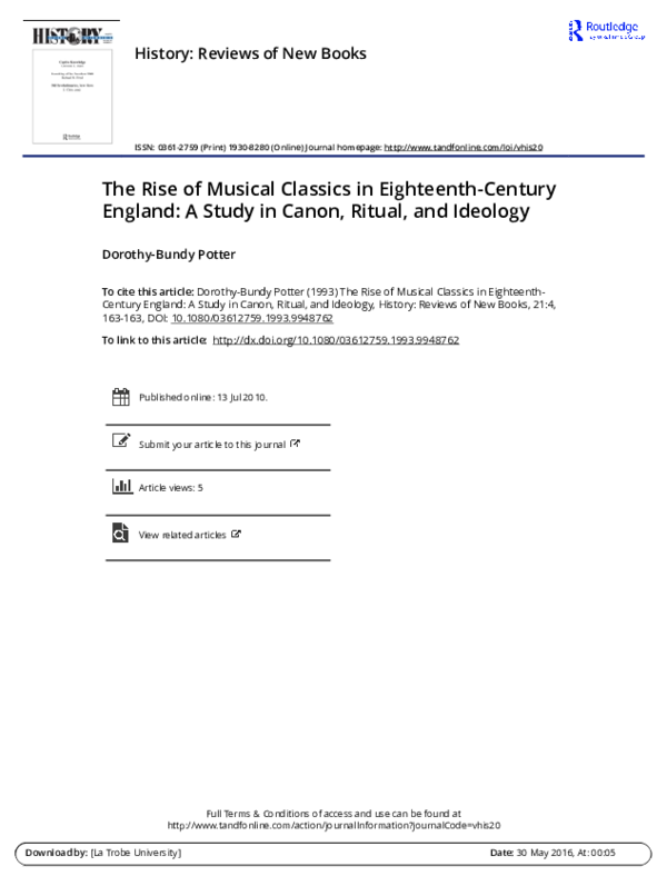 PDF) The Rise of Musical Classics in Eighteenth-Century England: A