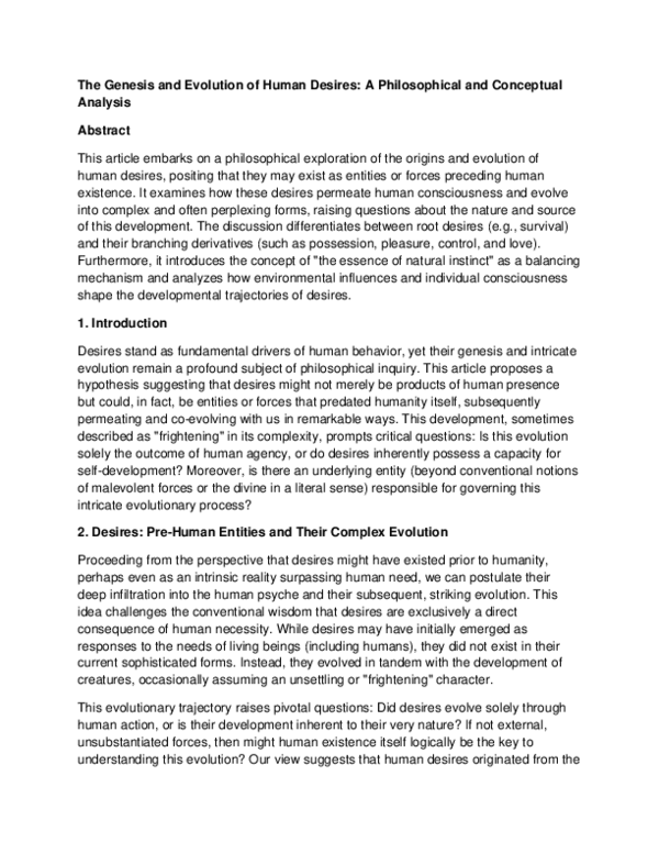 (PDF) The Genesis and Evolution of Human Desires: A Philosophical and ...