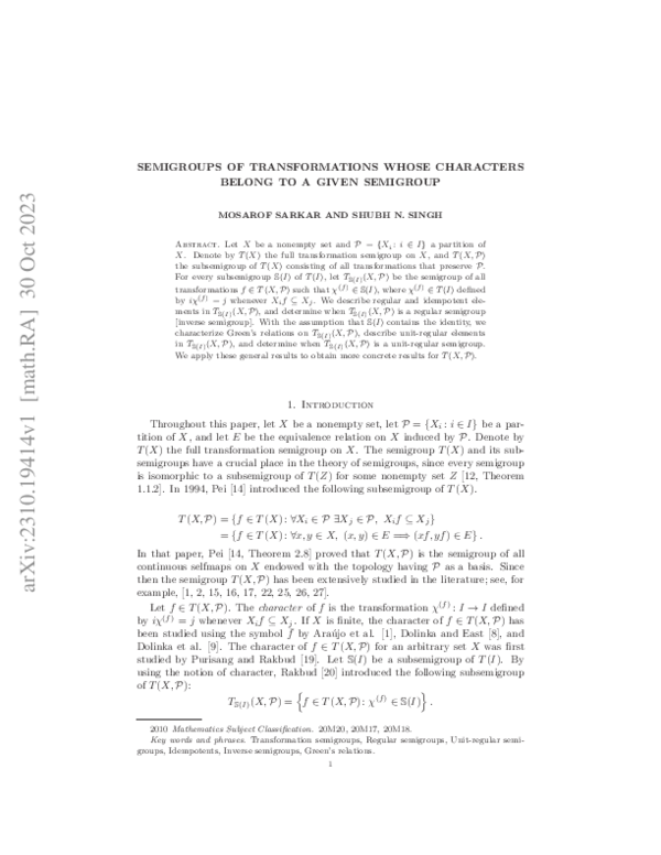 (PDF) Semigroups of transformations whose characters belong to a given ...