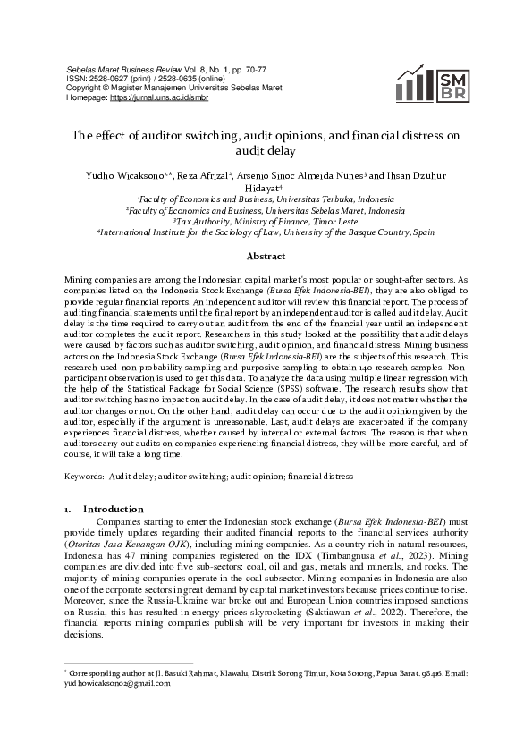(PDF) The effect of auditor switching, audit opinions, and financial ...