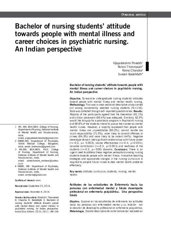 (PDF) Bachelor of nursing student' attitude towards people with mental ...