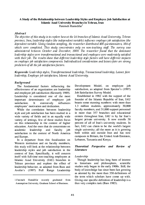 (PDF) A study of the relationship between leadership styles and ...