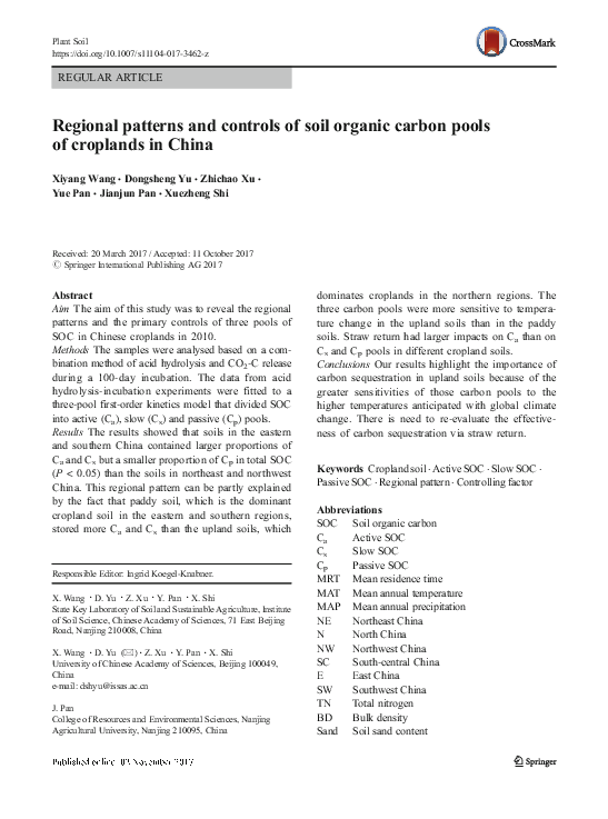 (PDF) Regional patterns and controls of soil organic carbon pools of ...