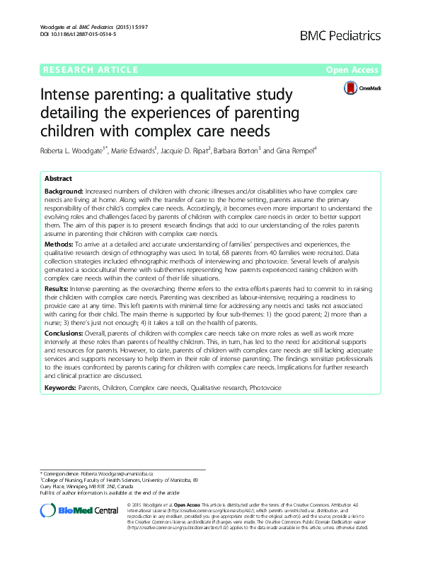 (PDF) Intense parenting: a qualitative study detailing the experiences ...