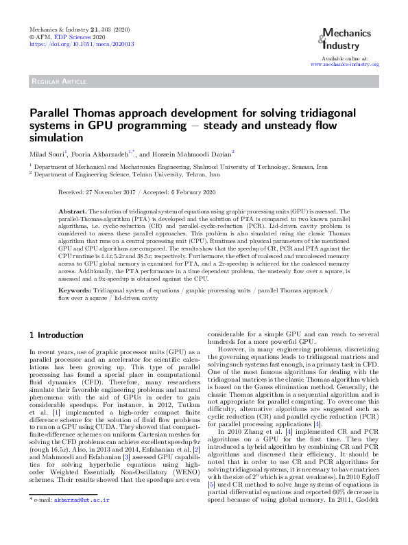 (PDF) Parallel Thomas approach development for solving tridiagonal ...