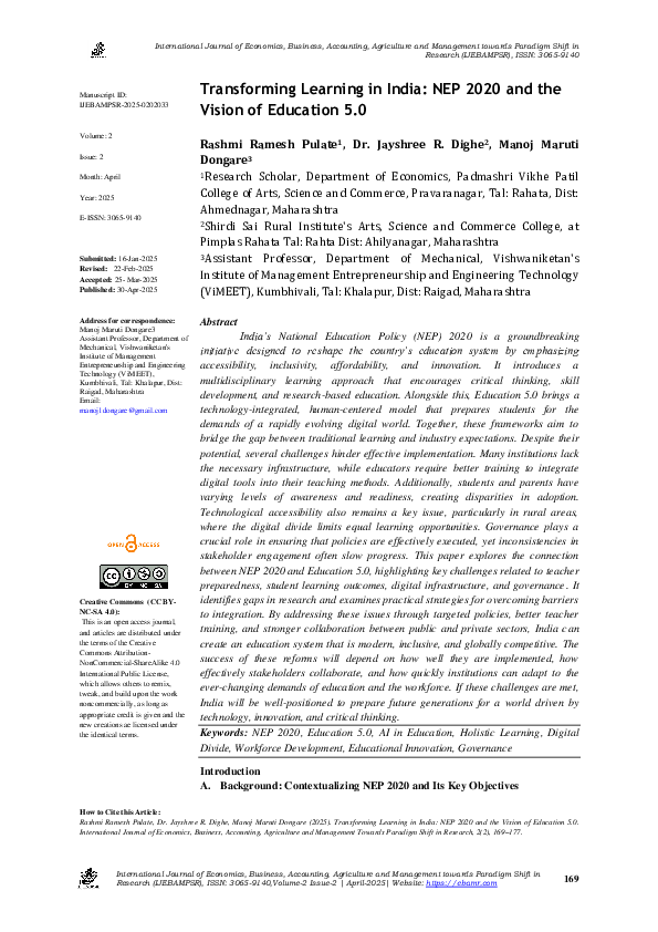 (PDF) Transforming Learning in India: NEP 2020 and the Vision of ...