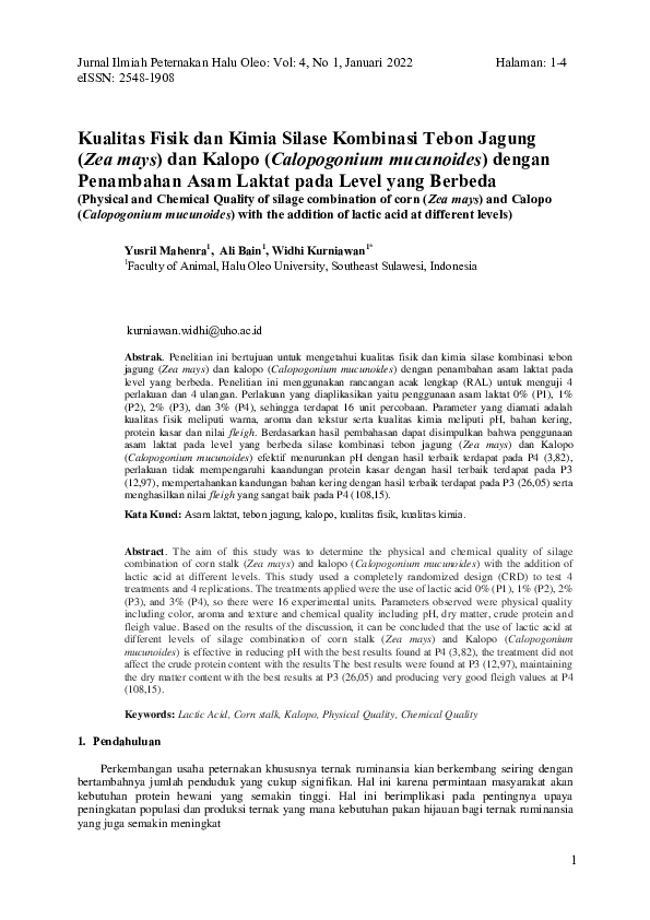 (PDF) Kualitas Fisik dan Kimia Silase Kombinasi Tebon Jagung (Zea mays ...