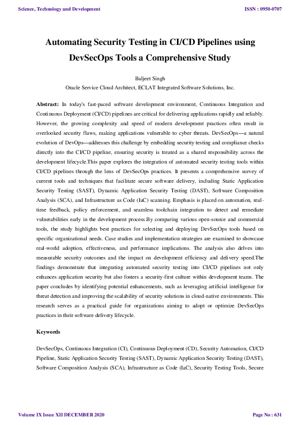 (PDF) Automating Security Testing in CI/CD Pipelines using DevSecOps ...