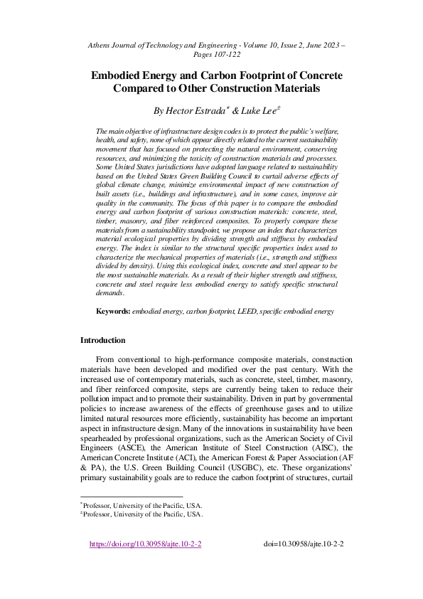 (PDF) Embodied Energy and Carbon Footprint of Concrete Compared to ...