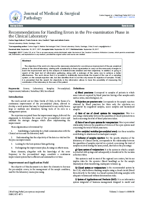 (PDF) Recommendations for Handling Errors in the Pre-examination Phase ...