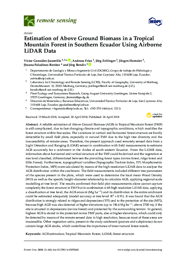 (PDF) Estimation of Above Ground Biomass in a Tropical Mountain Forest ...