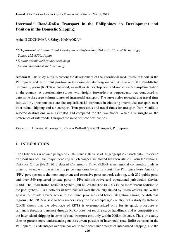 (PDF) Intermodal Road-RoRo Transport in the Philippines, its ...