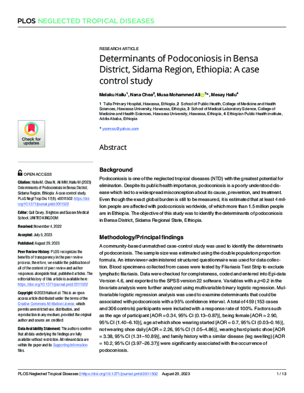 (PDF) Determinants of Podoconiosis in Bensa District, Sidama Region ...