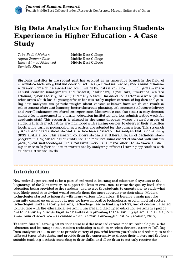 (PDF) Big Data Analytics for Enhancing Students Experience in Higher ...
