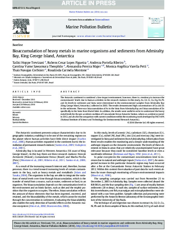 (PDF) Bioaccumulation of heavy metals in marine organisms from the ...