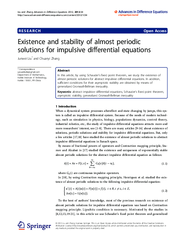 (PDF) Existence and stability of almost periodic solutions for ...