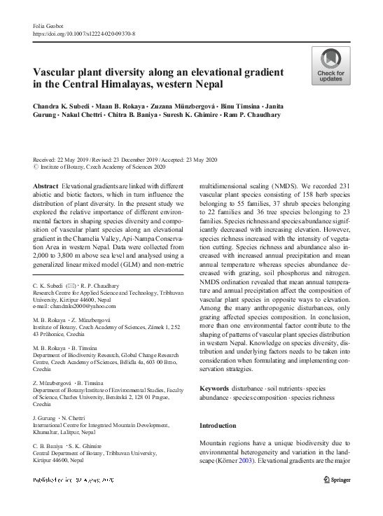 (PDF) Vascular plant diversity along an elevational gradient in the ...