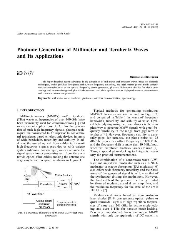 (PDF) Photonic Generation of Millimeter and Terahertz Waves and Its ...
