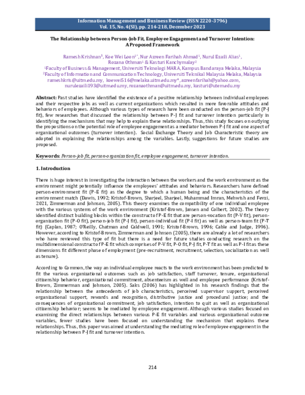 (PDF) The Relationship between Person-Job Fit, Employee Engagement and ...
