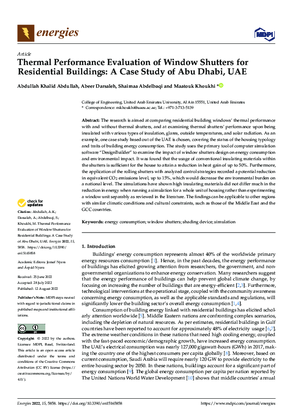 (PDF) Thermal Performance Evaluation of Window Shutters for Residential ...