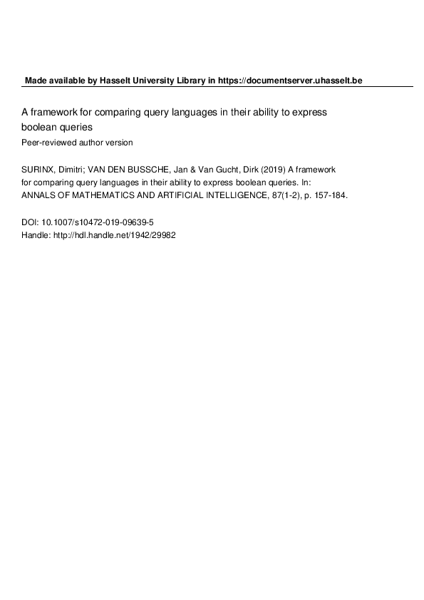 (PDF) A framework for comparing query languages in their ability to ...