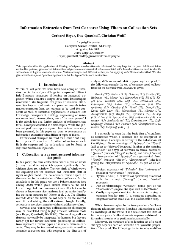 (PDF) Information extraction from text corpora: Using filters on ...