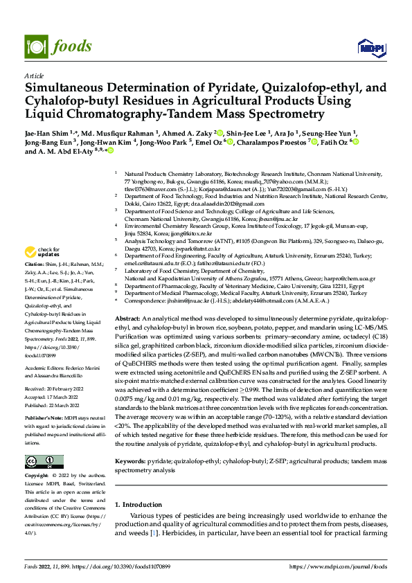 (PDF) Simultaneous Determination of Pyridate, Quizalofop-ethyl, and ...