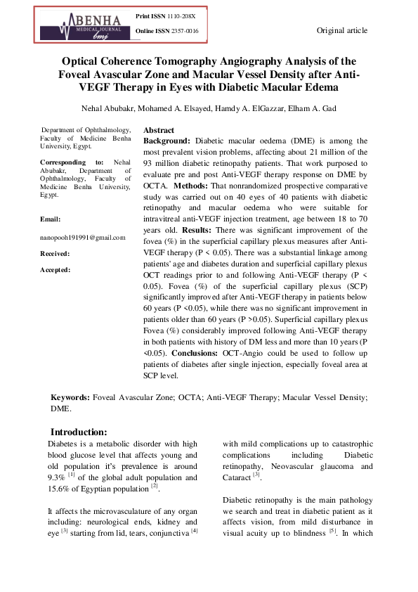 (PDF) Optical Coherence Tomography Angiography Analysis of the Foveal ...