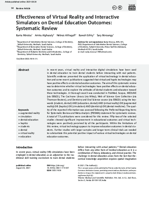 (PDF) Effectiveness of Virtual Reality and Interactive Simulators on ...