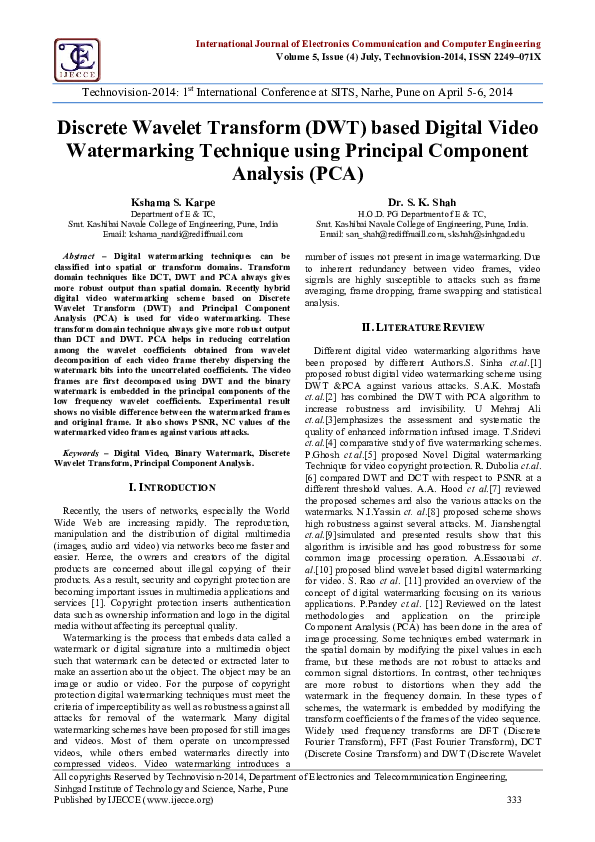 (PDF) Discrete Wavelet Transform ( DWT ) based Digital Video ...