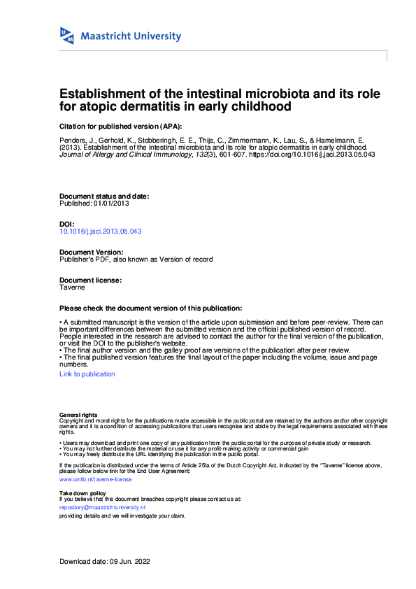 (PDF) Establishment of the intestinal microbiota and its role for ...