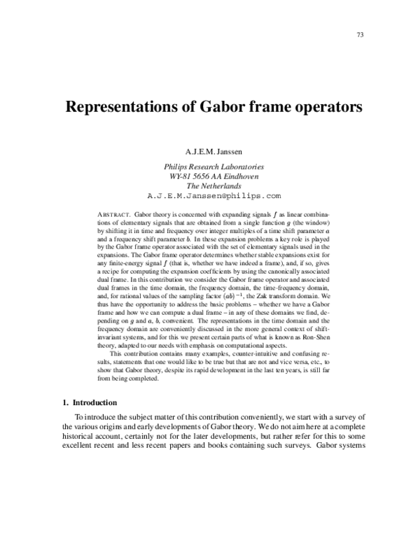 (PDF) Representations of Gabor frame operators