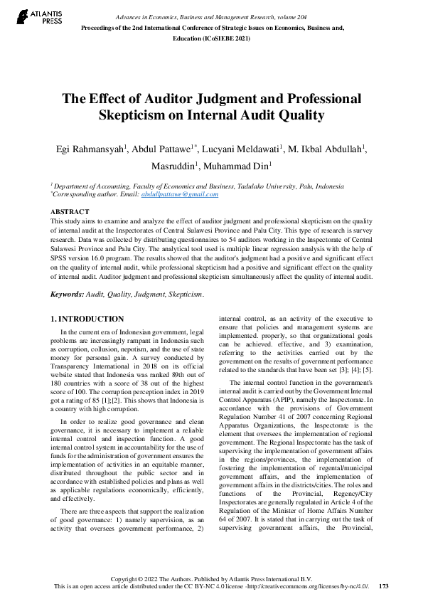 (PDF) The Effect of Auditor Judgment and Professional Skepticism on ...