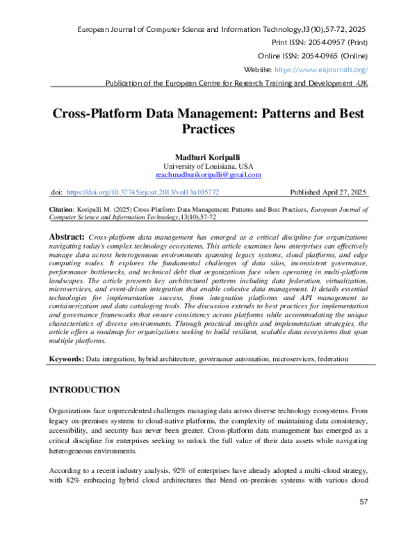 (PDF) Cross-Platform Data Management: Patterns and Best Practices