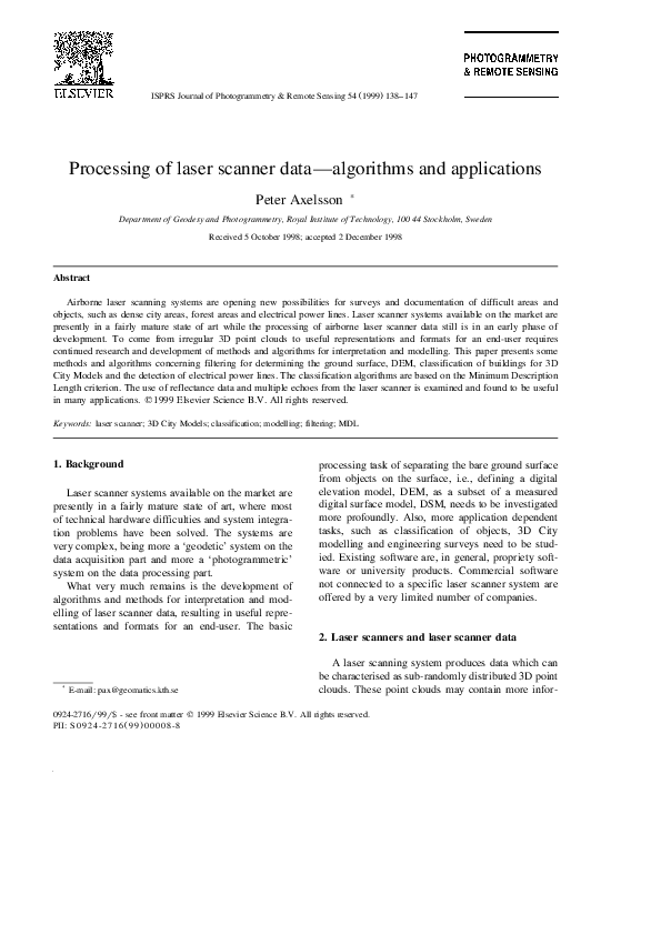 (PDF) Processing of laser scanner data—algorithms and applications