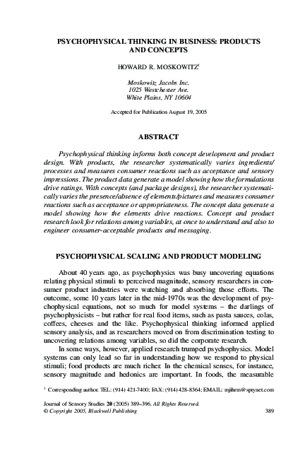 (PDF) Psychophysical Thinking in Business: Products and Concepts