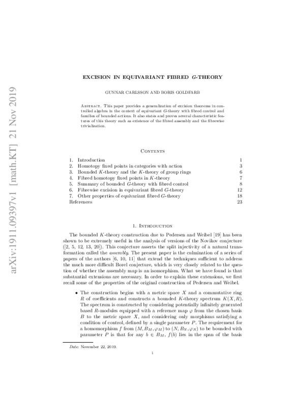 (PDF) Excision in equivariant fibred G-theory
