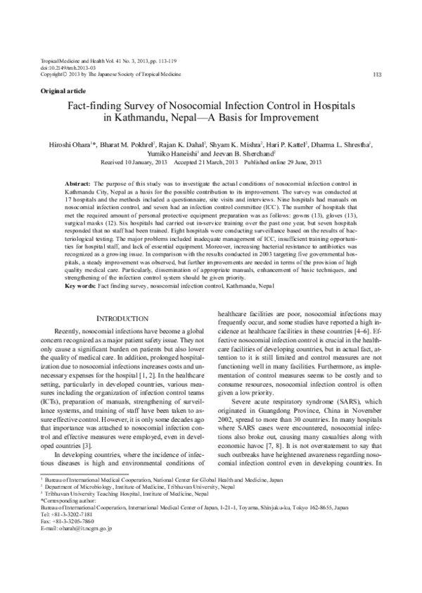 (PDF) Fact-finding survey of nosocomial infection control in hospitals ...