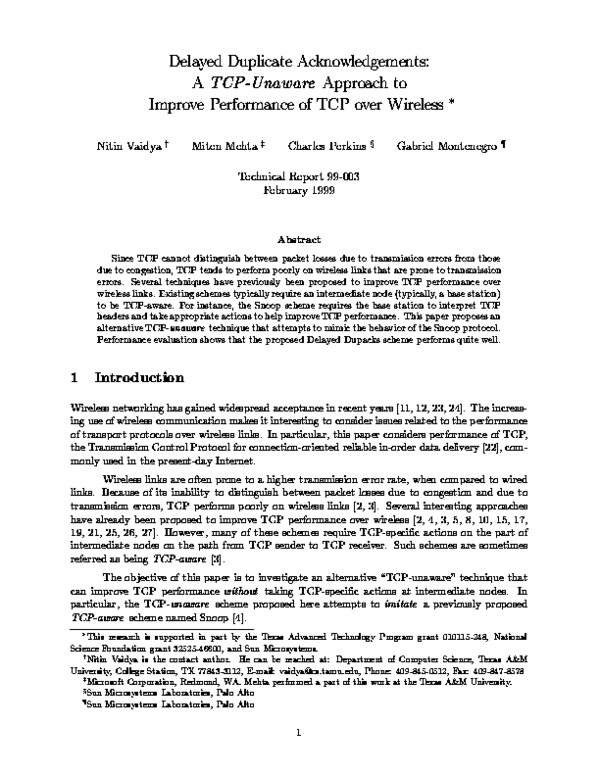 (PDF) Delayed duplicate acknowledgements: a TCP-Unaware approach to ...
