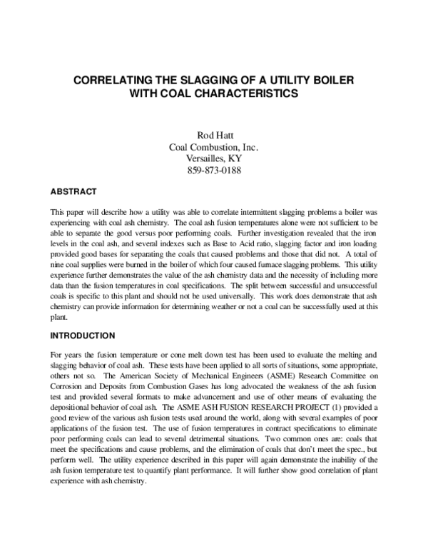 (PDF) Correlating the Slagging of a Utility Boiler with Coal ...