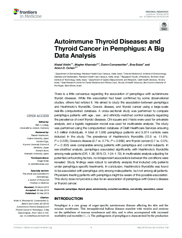 (PDF) Autoimmune Thyroid Diseases and Thyroid Cancer in Pemphigus: A ...