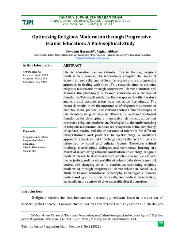 (PDF) Optimizing Religious Moderation through Progressive Islamic ...